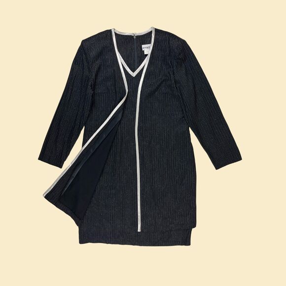 70s black & silver dress w/ built-in jacket by Perceptions by Irene B, size 16 - Picture 7 of 9